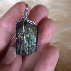 Black Tourmaline Wire-Wrapped Pendant with Mica